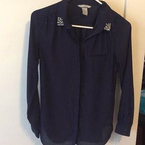 H&M collared top with jeweled detail